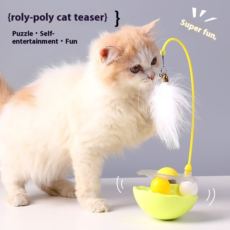 Interactive Cat Tumbler Toy with Feather Teaser