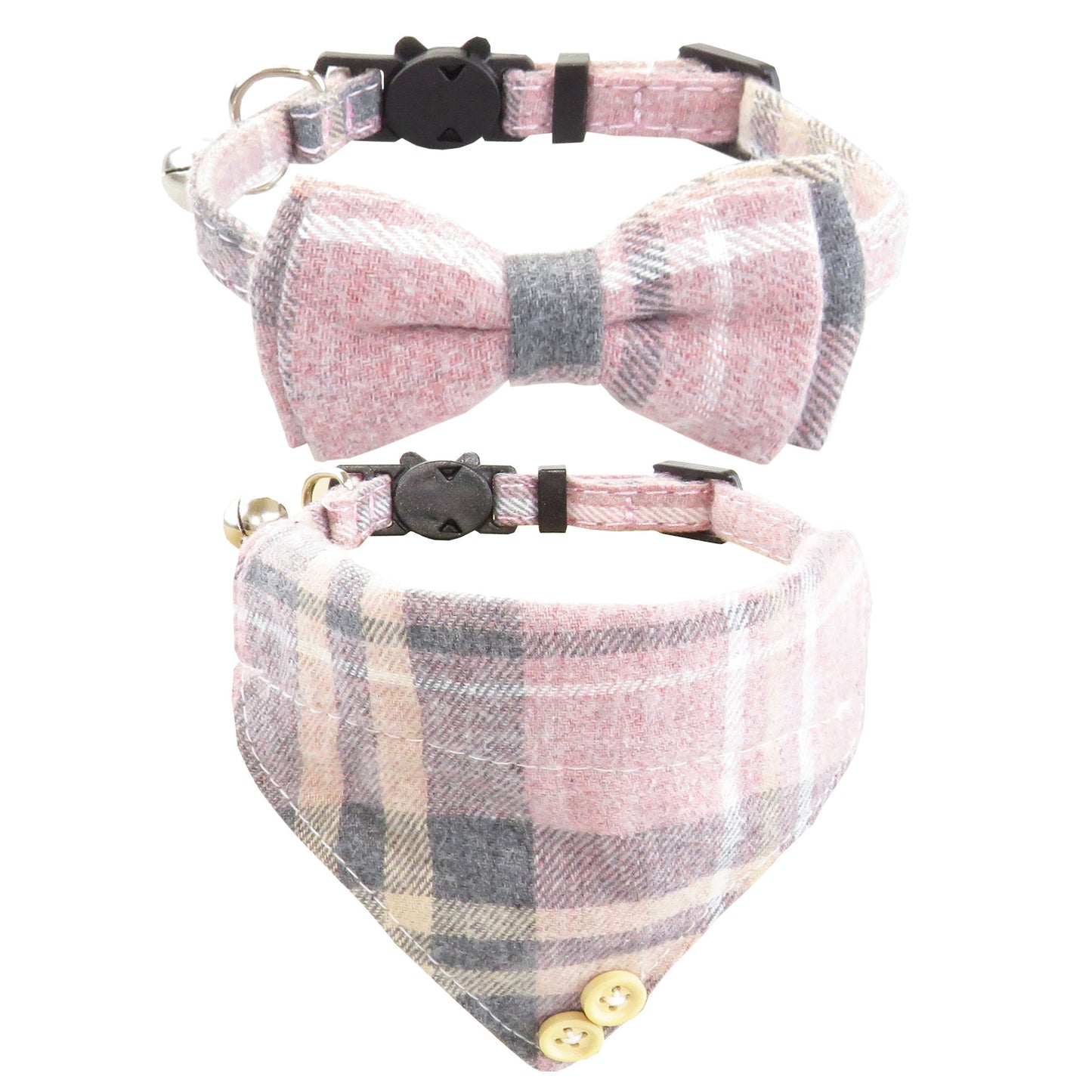 Plaid Bow Tie Cat Collar with Bandana Scarf