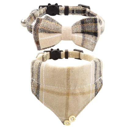 Plaid Bow Tie Cat Collar with Bandana Scarf