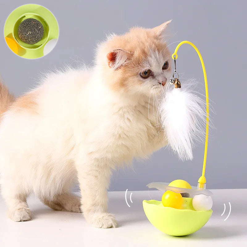Interactive Cat Tumbler Toy with Feather Teaser