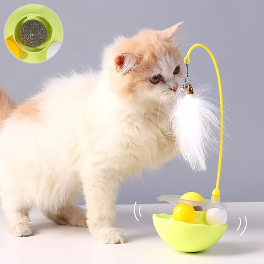 Interactive Cat Tumbler Toy with Feather Teaser