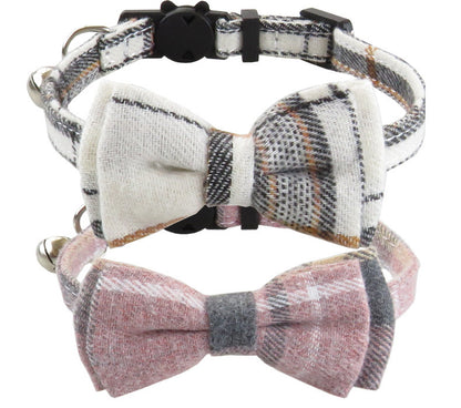 Plaid Bow Tie Cat Collar with Bandana Scarf