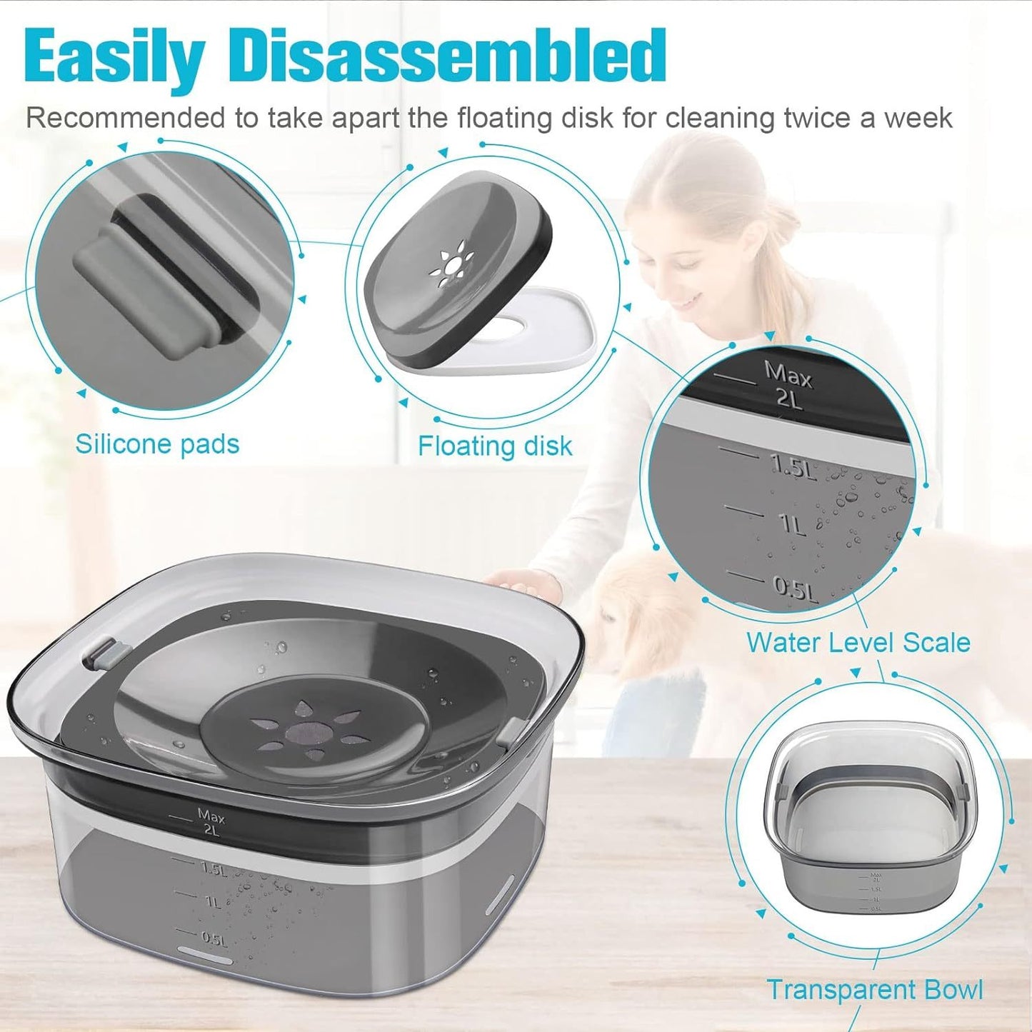 No-Spill Slow Drinking Pet Water Bowl