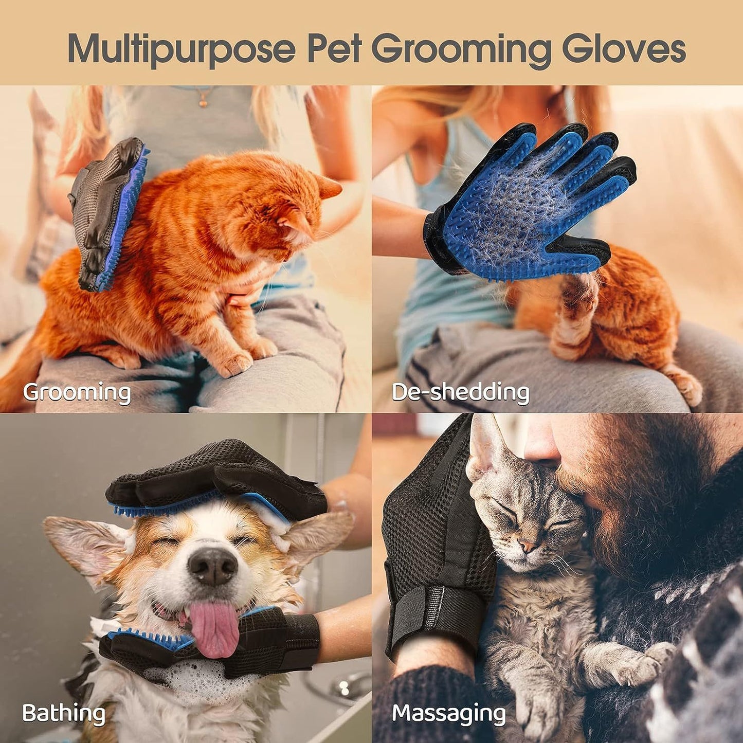 Upgraded Pet Grooming & Shedding Gloves
