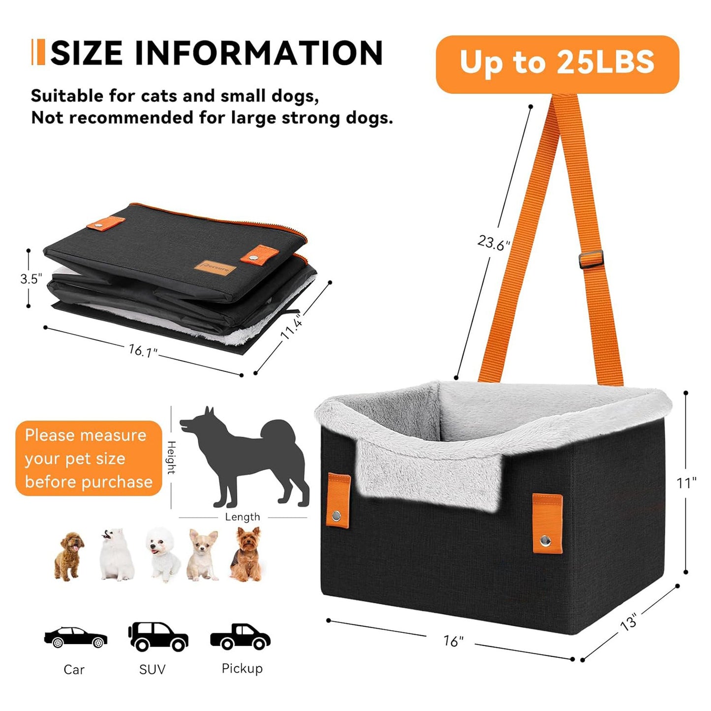 Portable Dog Car Booster Seat with Safety Leash