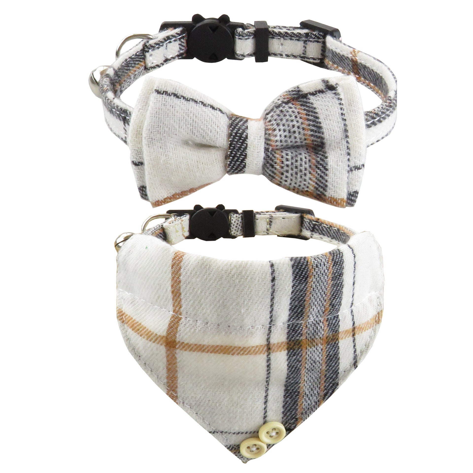Plaid Bow Tie Cat Collar with Bandana Scarf