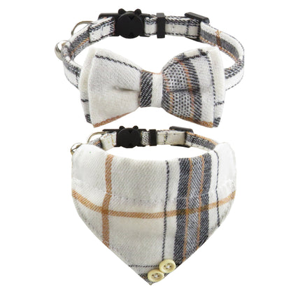 Plaid Bow Tie Cat Collar with Bandana Scarf